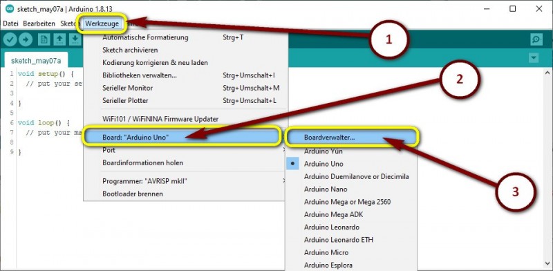 Ardunio IDE - Board installieren