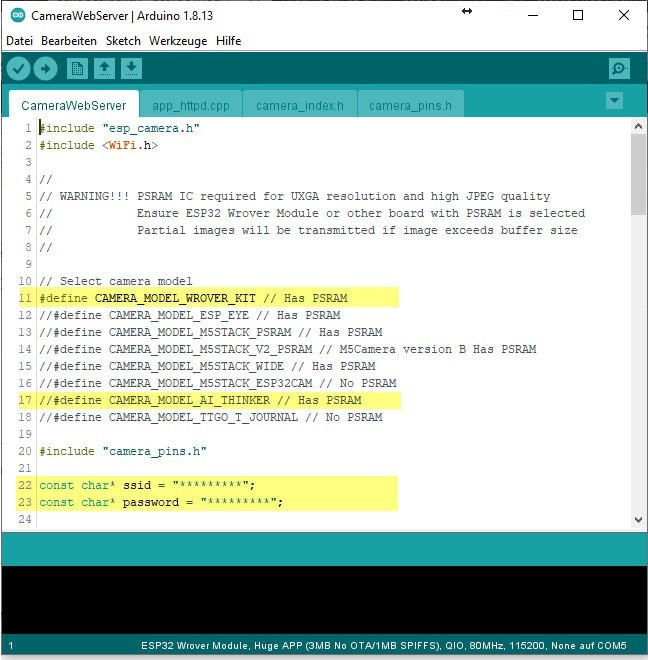 Arduino IDE - ESP32-CAM CameraWebServer