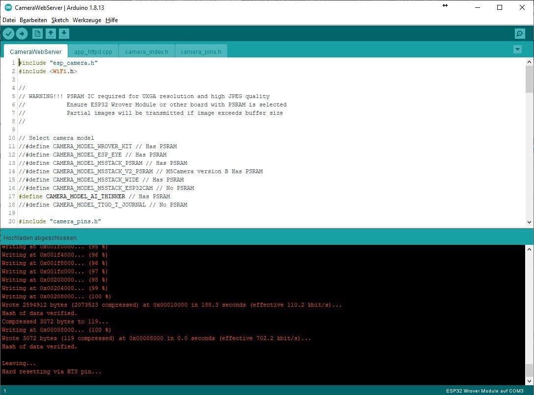 Arduino IDE - Ende des Flashvorgangs